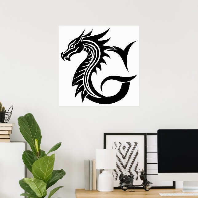 Drakstilat brev G, Drakalfabetet, Monogram Poster (Hemmakontoret)