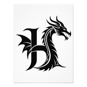 Drakstilat brev H, Drakalfabet, Monogram Fototryck
