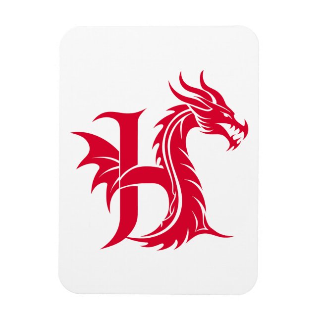 Drakstilat brev H, Drakalfabet, Monogram Magnet (Vertikal)