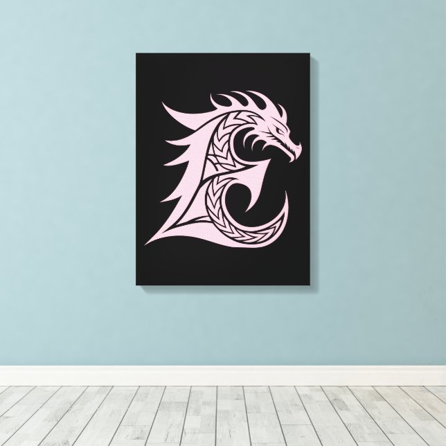 Drakstils bokstav E, Drakalfabetet, Monogram Canvastryck (Insitu (trägolv))