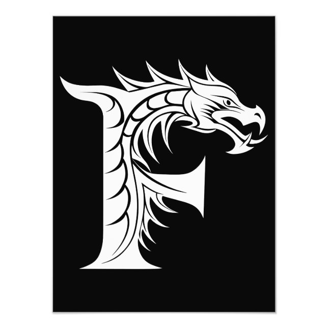 Drakstils bokstav F, Drakalfabet, Monogram Fototryck (Framsidan)