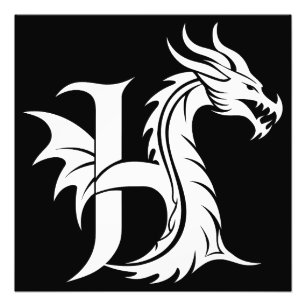 Drakstils bokstav H, Drakalfabet, Monogram Fototryck