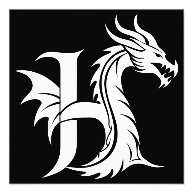 Drakstils bokstav H, Drakalfabet, Monogram Fototryck (Framsidan)