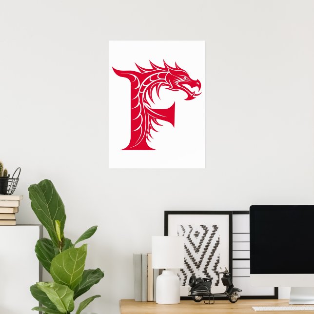 Drakstilsbokstav F, Drakalfabet, Monogram Poster (Hemmakontoret)