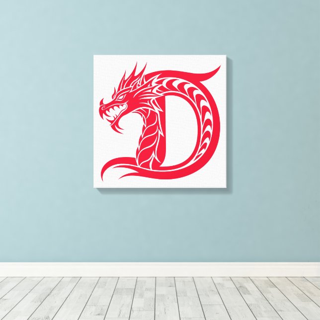 Drakstilskt bokstav D, Drakalfabetet, Monogram Canvastryck (Insitu (trägolv))