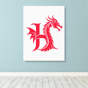 Drakstilskt bokstav H, Drakalfabet, Monogram Canvastryck