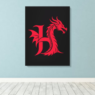 Drakstilskt bokstav H, Drakalfabet, Monogram Canvastryck