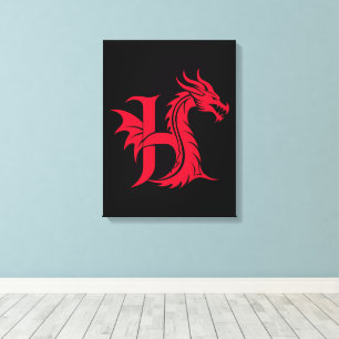 Drakstilskt bokstav H, Drakalfabet, Monogram Canvastryck