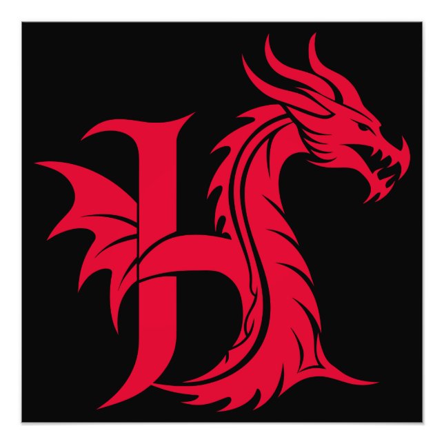Drakstilskt bokstav H, Drakalfabet, Monogram Fototryck (Framsidan)