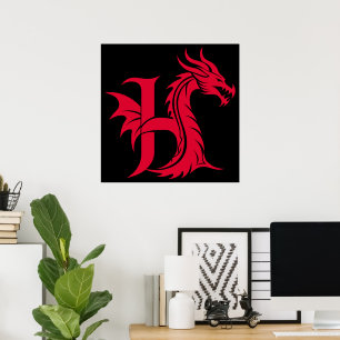 Drakstilskt bokstav H, Drakalfabet, Monogram Poster