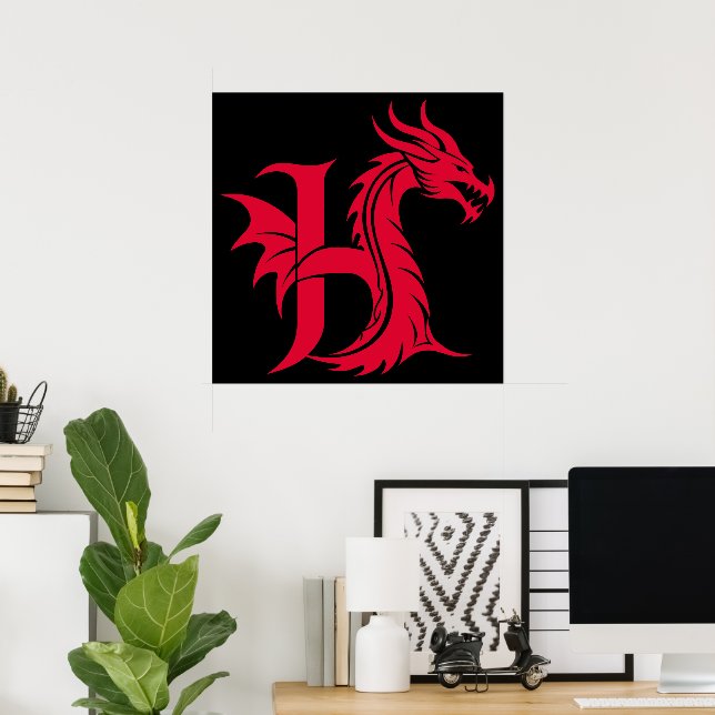 Drakstilskt bokstav H, Drakalfabet, Monogram Poster (Hemmakontoret)