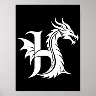 Drakstilskt bokstav H, Drakalfabet, Monogram Poster