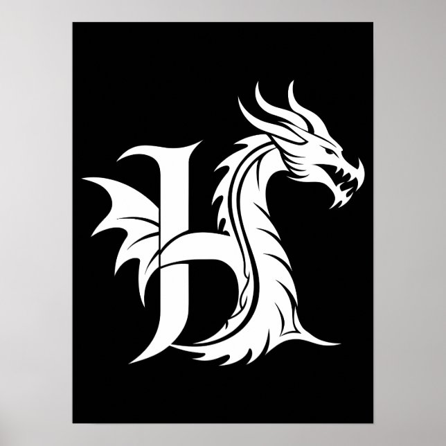 Drakstilskt bokstav H, Drakalfabet, Monogram Poster (Framsidan)