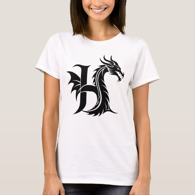 Drakstilskt bokstav H, Drakalfabet, Monogram T Shirt (Framsida)