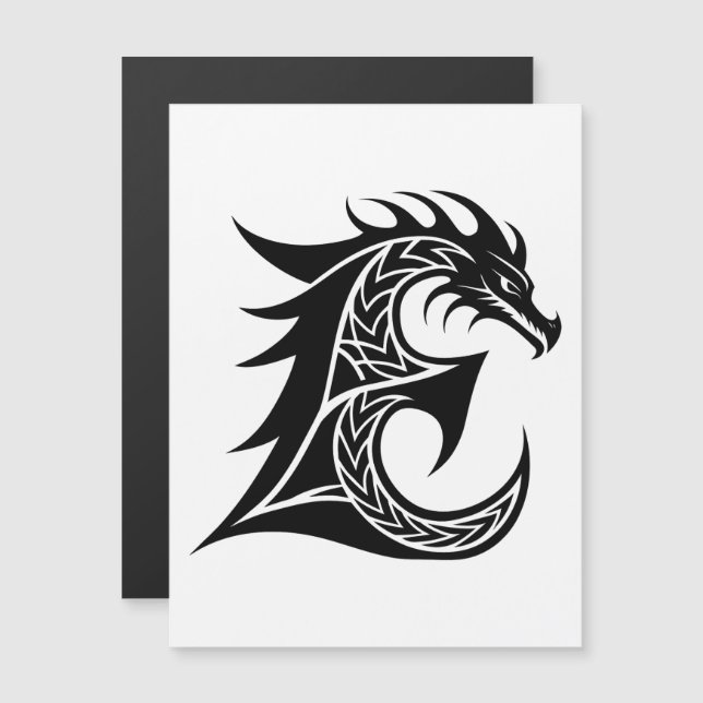 Drakstilskt brev E, drakalfabetet, monogram Magnetisk Inbjudningskort (Fram/baksida)