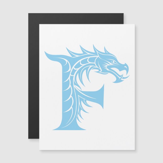 Drakstilskt brev F, Drakalfabetet, Monogram Magnetisk Inbjudningskort (Fram/baksida)