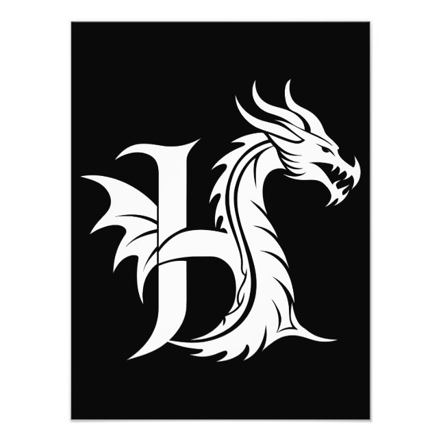 Drakstilskt brev H, Drakalfabetet, Monogram Fototryck (Framsidan)