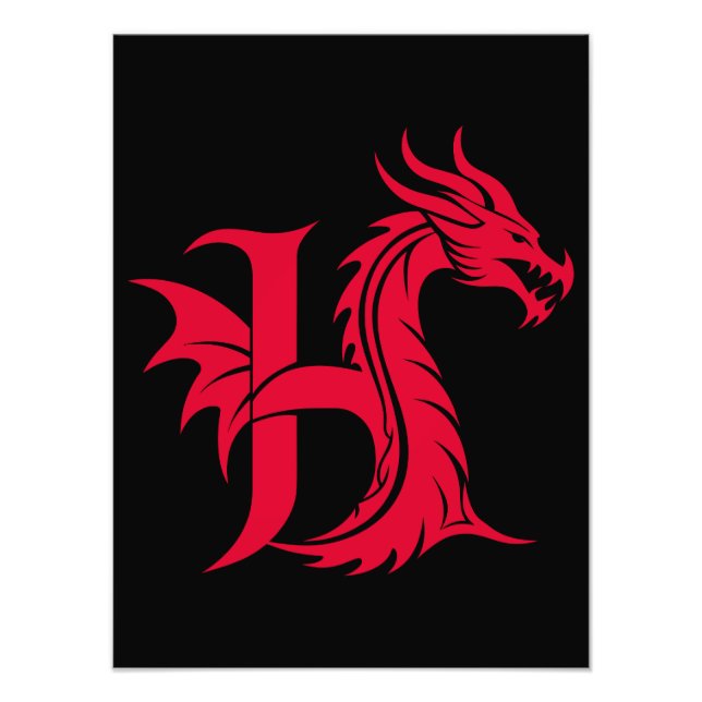 Drakstilskt brev H, Drake alfabet, Monogram Fototryck (Framsidan)