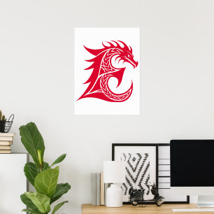 Drakstilt bokstav E, Drakalfabetet, Monogram Poster