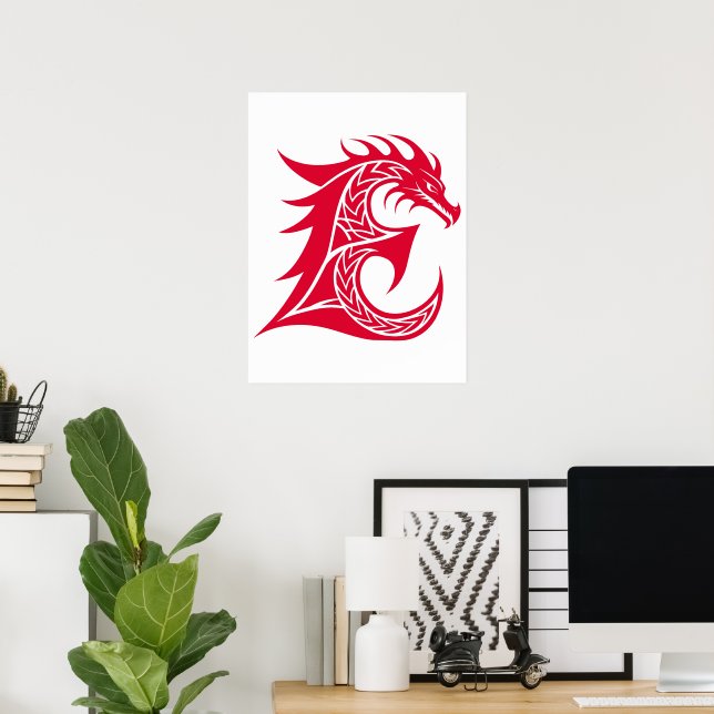 Drakstilt bokstav E, Drakalfabetet, Monogram Poster (Hemmakontoret)