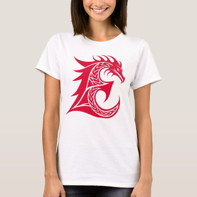 Drakstilt bokstav E, Drakalfabetet, Monogram T Shirt (Framsida)