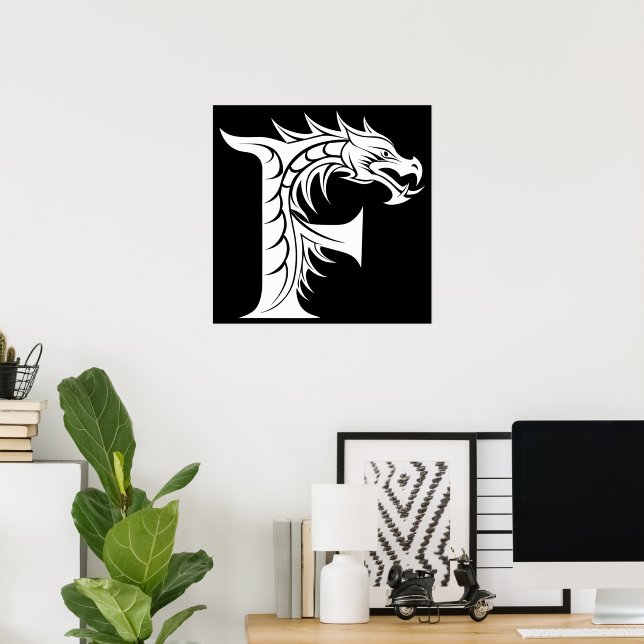 Drakstilt bokstav F, Drakalfabetet, Monogram Poster (Hemmakontoret)