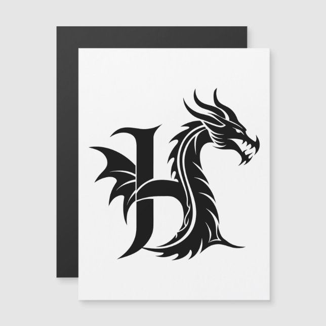Drakstilt bokstav H, Drakalfabetet, Monogram Magnetisk Inbjudningskort (Fram/baksida)