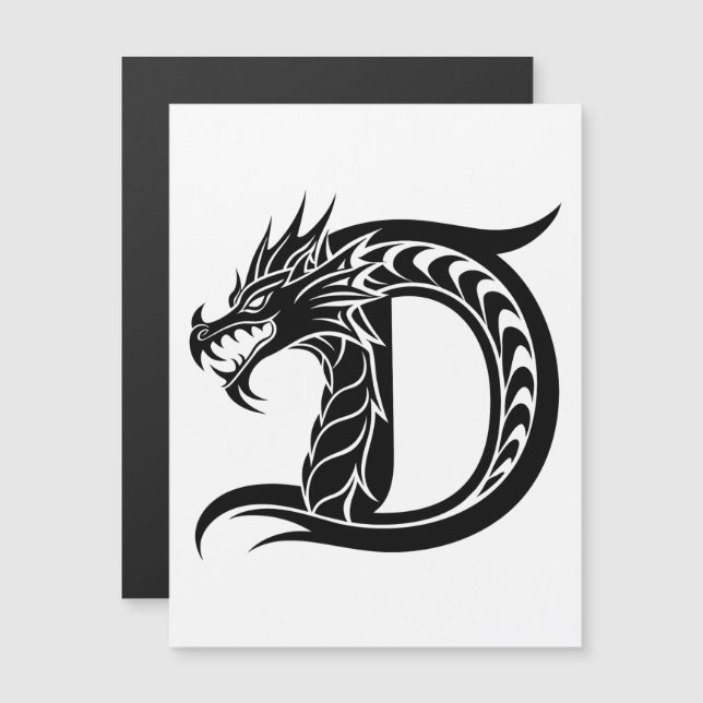 Drakstilt brev D, Drakalfabetet, Monogram Magnetisk Inbjudningskort (Fram/baksida)