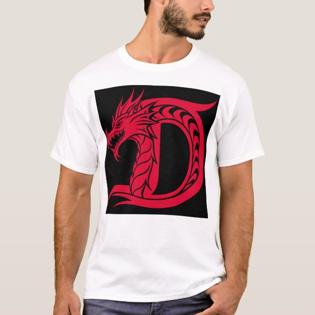 Drakstilt brev D, Drakalfabetet, Monogram T Shirt (Framsida)