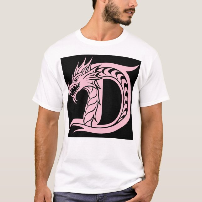 Drakstilt brev D, Drake alfabet, Monogram T Shirt (Framsida)
