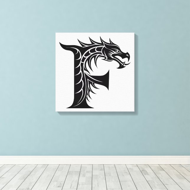 Drakstilt brev F, Drakalfabetet, Monogram Canvastryck (Insitu (trägolv))