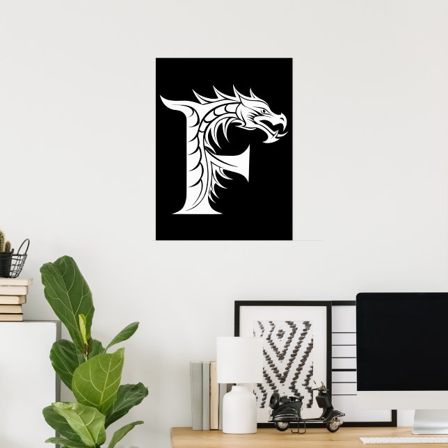Drakstilt brev F, Drakalfabetet, Monogram Poster (Hemmakontoret)
