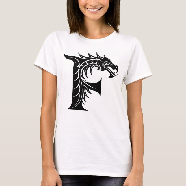 Drakstilt brev F, Drakalfabetet, Monogram T Shirt (Framsida)