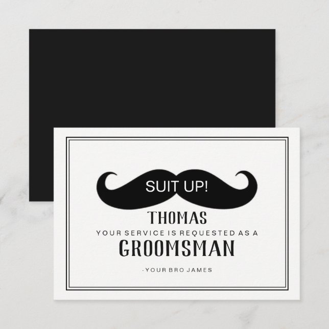 Dräkta upp sig groomsman-kort - Mustasch Inbjudningar (Fram/baksida)