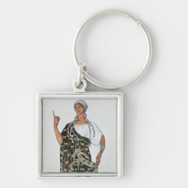 Dräktdesign från Phedre, 1917 (färglithoen) Fyrkantig Silverfärgad Nyckelring (Framsidan)