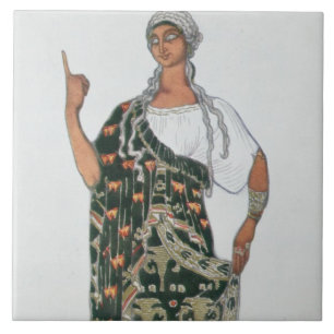 Dräktdesign från Phedre, 1917 (färglithoen) Kakelplatta