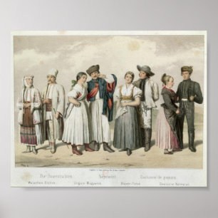 Dräkter av bönder från rumänien, Ungern, Etc. Poster
