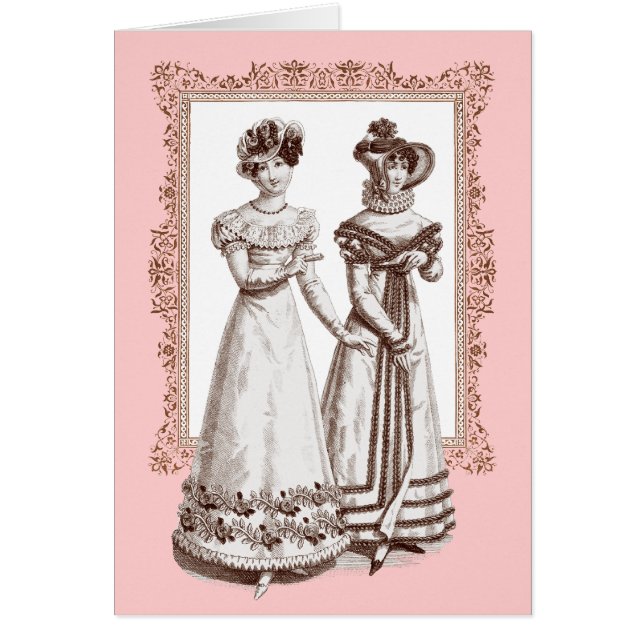 Dräkter Parisiens 1821 regenskapfranskmodeer Hälsningskort (Framsidan)