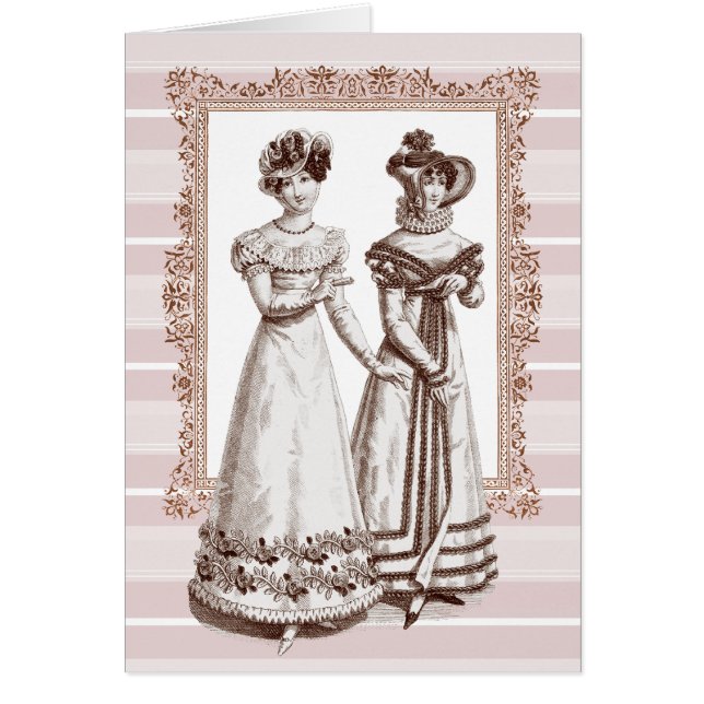 Dräkter Parisiens 1821 regenskapfranskmodeer Hälsningskort (Framsidan)