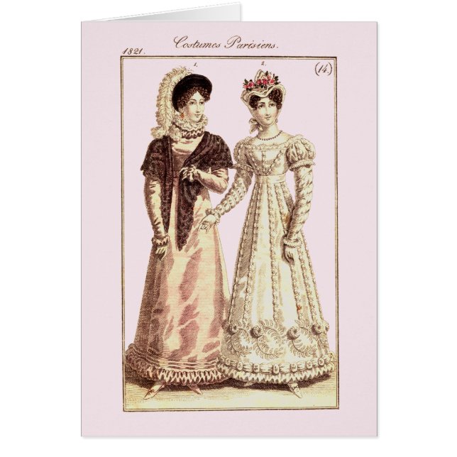 DräktParisiens 1821 mode pläterar Hälsningskort (Framsidan)