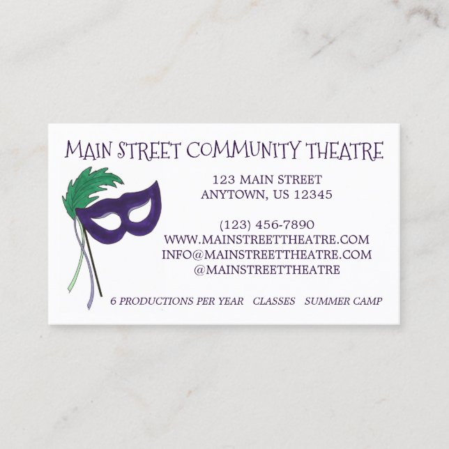 Drama Klubb Mask Community teaterkonst Visitkort (Framsida)