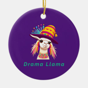 Drama Llama Funny Animal Julgransprydnad Keramik