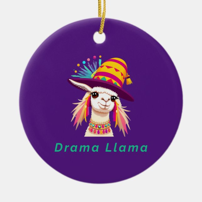 Drama Llama Funny Animal Julgransprydnad Keramik (Framsidan)