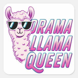 Drama Llama Queen Cute Llama med solglasögon Fyrkantigt Klistermärke