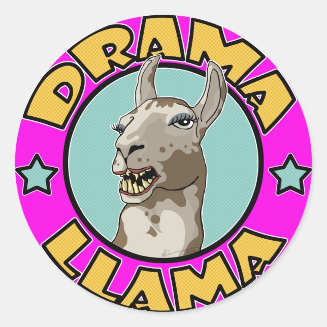 Drama Llama Runt Klistermärke (Framsida)