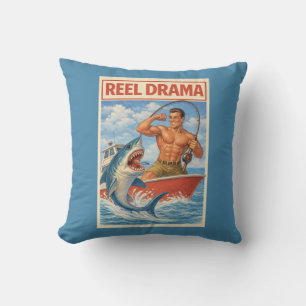 Drama på riktigt Hajfiskare   Rolig Retro Båt Kudde