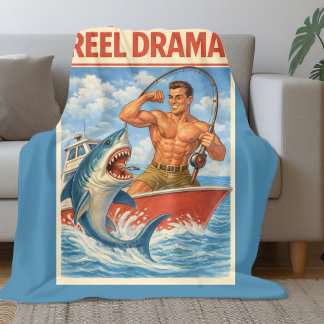 Drama på rulle Spjutfiskare | Rolig Retro Fiske Fleecefilt