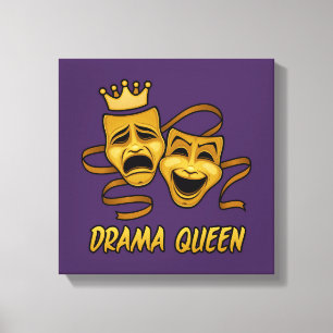 Drama Queen Comedy och Tragedy Guld Theatormask Canvastryck