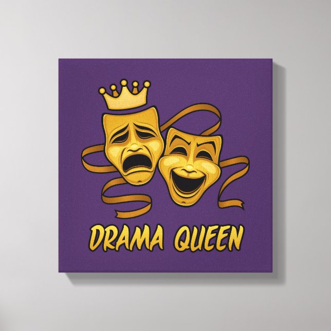 Drama Queen Comedy och Tragedy Guld Theatormask Canvastryck (Framsida)