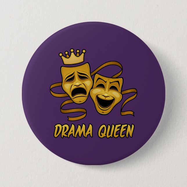 Drama Queen Comedy och Tragedy Guld Theatormask Knapp (Framsida)
